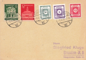 SBZ Ost Sachsen Ziffernserie Post auf Karte o Dresden N 1.4.1946