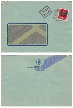 SBZ RPD Chemnitz AP 788 I paid with fee Stamp Hitler head blackening Chemnitz July 19, 1945