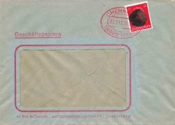 SBZ RPD Chemnitz AP 788 I with oval fee paid stamp Hitler head blackening Chemnitz 27.7.1945