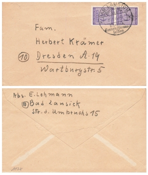 SBZ West Sachsen Michel 117X senkrechtes Paar auf Brief o Bad Lausick 21.3.1946