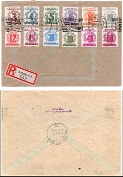 SBZ West Saxony Michel 138-149 People's solidarity on R-Brief o (10) Leipzig C2 26.3.1946 to Dresden