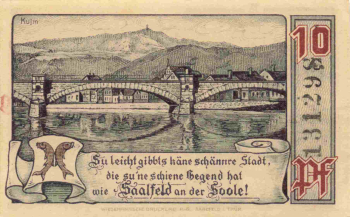 Saalfeld, Thuringia emergency money note, 1921