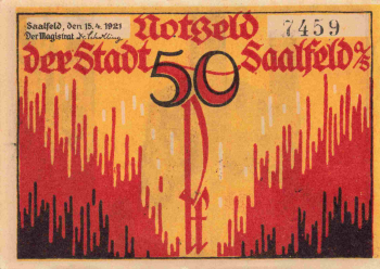 Saalfeld, Thuringia emergency money note, 1921
