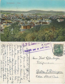 Saarbrücken Zesurstempel 1.WK G.P.C. geprüft und zu befördern o 03.01.1915
