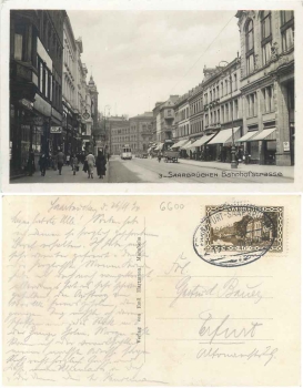 Saarbruecken Bahnhofstraße o 26.11.1930  ​​​​​​​Bahnpost Frankfurt-Saarbruecken Zug 194