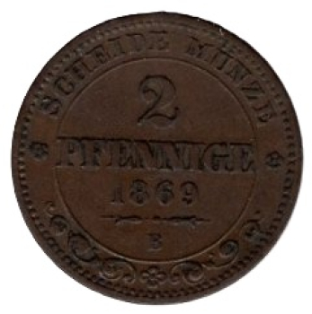 Sachsen Königreich 2 Pfennig 1869 B Johann