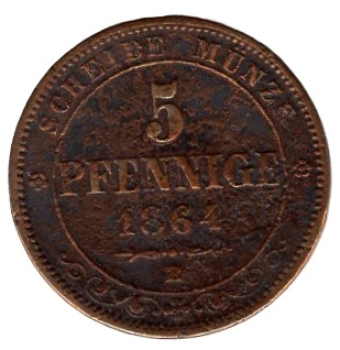 Sachsen Königreich 5 Pfennig 1854 F Johann