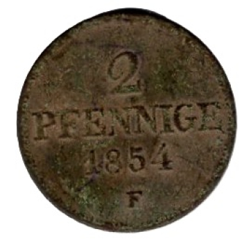 Sachsen Königreich 2 Pfennig 1854 F Johann