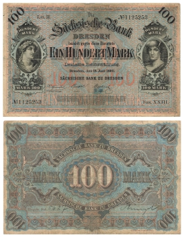 Saxon Bank of Dresden One Hundred Marks June 15, 1890 RO744b SAX-6b