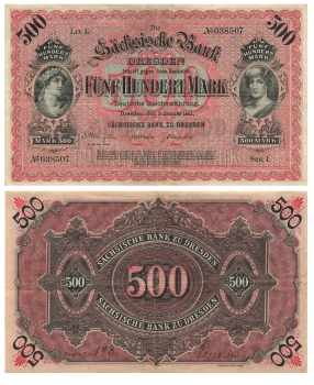 Saxon Bank of Dresden Five Hundred Marks January 2, 1911 RO747a SAX-9a