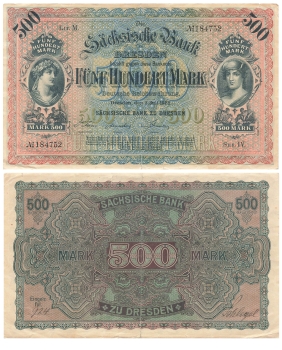 Saxon Bank of Dresden Five Hundred Marks July 1, 1922 RO748 SAX-10