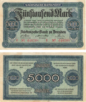 Saxon banknote five thousand marks March 12, 1923 RO752 SAX-14