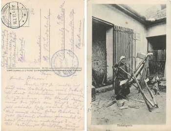 Saxon field post radio operator small department 79 o 16.7.1917 on postcard wood saw