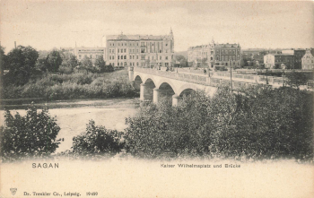 Sagan Kaiser Wilhelm Platz und Brücke Schlesien Zagan * um 1900