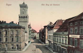 Sagan alter Ring mit Ratsturm Schlesien Zagan * 1910