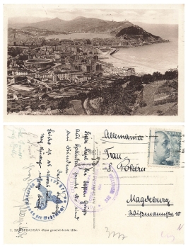 San Sebastian censorship stamp Censura Postal Tested by the Wehrmacht High Command