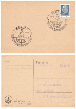 Schach XXI. DDR Meisterschaften Sonderstempel auf Drucksache Görlitz 14.2.1972