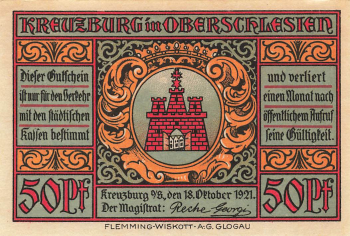 Kreuzburg Upper Silesia emergency banknote Kluczbork 1921