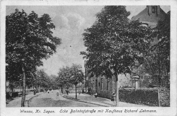 Wiesau, Sagan district, Bahnhofstrasse, Richard Lehmann department store, Silesia, o 1919