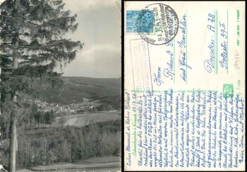 09477 Schmalzgrube on Annaberg (Erzgb) 1 country postmark on postcard o 21.3.1958