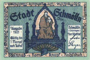 04626 Schmölln, city emergency money, value 50 Pfg., Back of pipe smoker, 1921