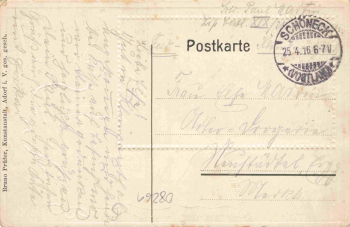Schöneck (Vogtland) "Tannenhaus" – embossed patriotic card with gold-gilt edges, postmarked 1916.