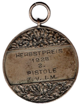 Schützenmedaille Sachsen Herbstpreis 1928 2. Pistole Z. V. I. M.