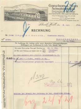 74523 Schwaebisch Hall Maschinenfabrik Ganzhorn & Stirn letterhead 1921