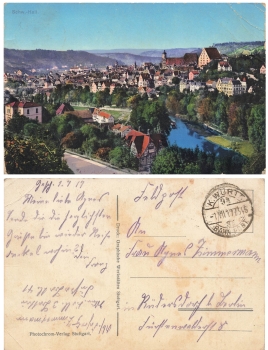 Schwäbisch Hall K. Württ. Bahn Post 94 July 1, 1917
