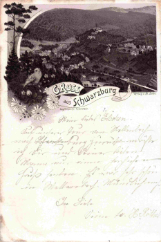 Schwarzburg Thüringer Wald Litho o 1898