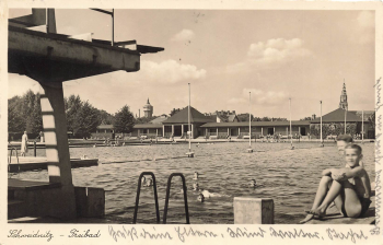 Schweidnitz open-air swimming pool Silesia Swidnica rural postmark Oberweistritz o 1938