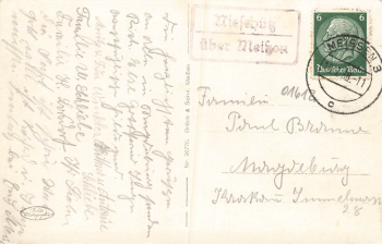 01612 Seusslitz Elbe Schloss Landpoststempel Nieschuetz via Meissen o 1938