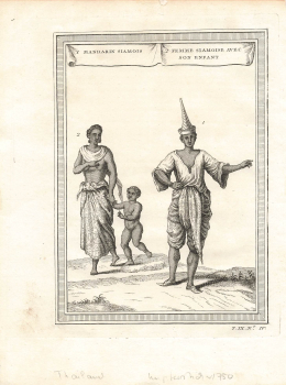 Siam Thailand Mandarin Woman Child in Traditional Clothing Engraving around 1850