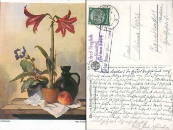 Simsdorf via Jauer (Katzenbachborn) country postmark on artist card Vaeltl o 15.12.1941