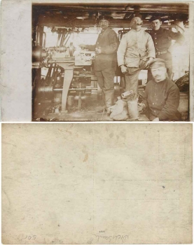 Military WWI, soldiers at the lathe real photo card * ca. 1915