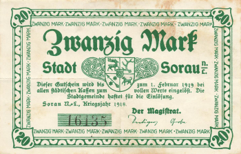 Sorau Lower Lusatia Żary emergency bank note 1918
