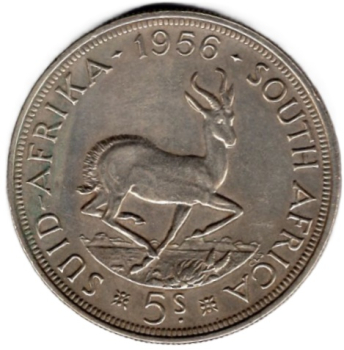 Südafrika 5 Shilling Elizabeth II 1956 Springbock 