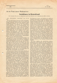 Sozialismus in Deutschland Pressedienst der DDR 3 Seiten 1952
