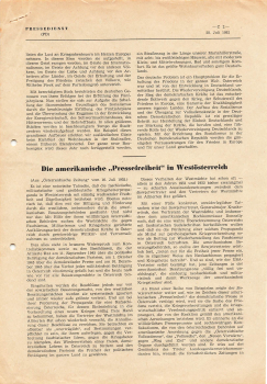 Sozialismus in Deutschland Pressedienst der DDR 3 Seiten 1952