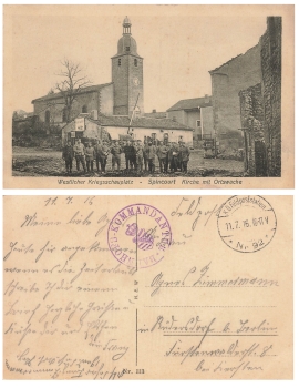 Spincourt Ortswache Feldpost 1.WK Bahnhofs-Kommandantur o Feldpoststation Nr.92 11.7.1916