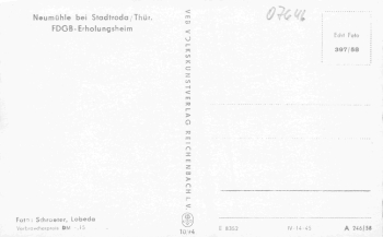 07646 Stadtroda Thüringen Neumühle FDGB Erholungsheim * 1958