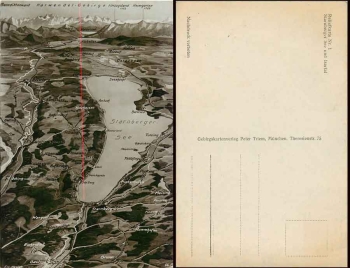Starnbergersee Reliefkarte Nr.1 * ca.1920