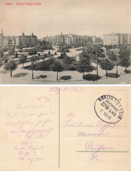 Stettin Pomerania Kaiser Wilhelm Platz Szczecin Railway Post Berlin-Danzig Train 592 2.10.1915