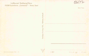 Stolberg Harz FDGB Ferienheim "Comenius" roter Saal * 1962