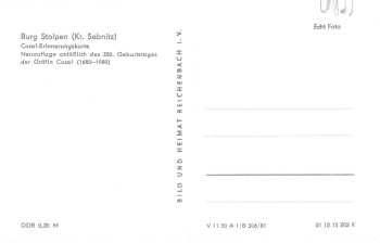 01833 Stolpen, Saxony, Casel. Commemorative card for the 300th anniversary * 1981