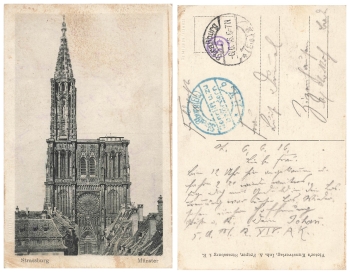Strasbourg Alsace Münster Censorship stamp Tested and to be transported P.K. b o June 6, 1916