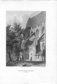 Striegau Catholic Church original steel engraving by Huber after Theodor Blattbauer around 1887 