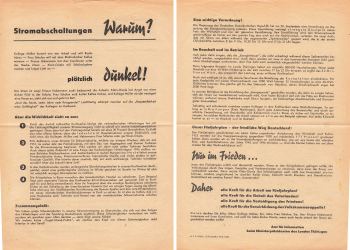 Power outage in Thuringia propaganda leaflet A4 around 1950