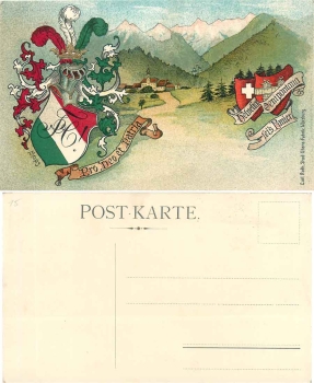 Helvetia Oenipontana seis Panier Studentica "Pro deo et Patria" artist card pug * ca. 1910