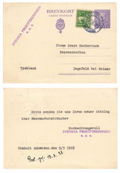 Sweden Sverige 10 Ore stationary o Urshult 9.3.1928 to Legefeld